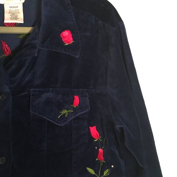 Blue Velvet Rose Embroidered and Sparkle Jacket Size Medium - Picture 11 of 14